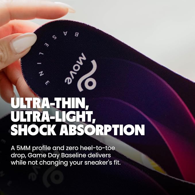 MOVE Baseline - All-Purpose Insoles - Sock Liner - Ultra Thin Shock Absorption - Maximum Freedom of Movement and Energy Return for Cleats, Shoes, Running, Basketball, Baseball (M14-14.5/WM15.5-16)