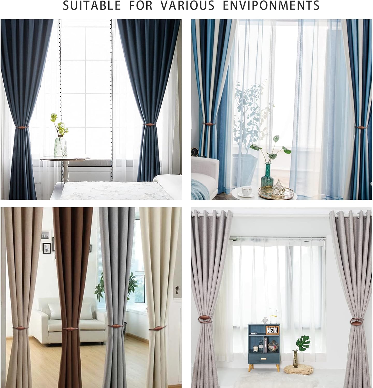 2 PCS Magnetic Curtain Tiebacks, European Style Convenient Drape Tie Backs Holdbacks for Thin or Thick Home & Office Window Draperies, No Tools Required(Light Coffee