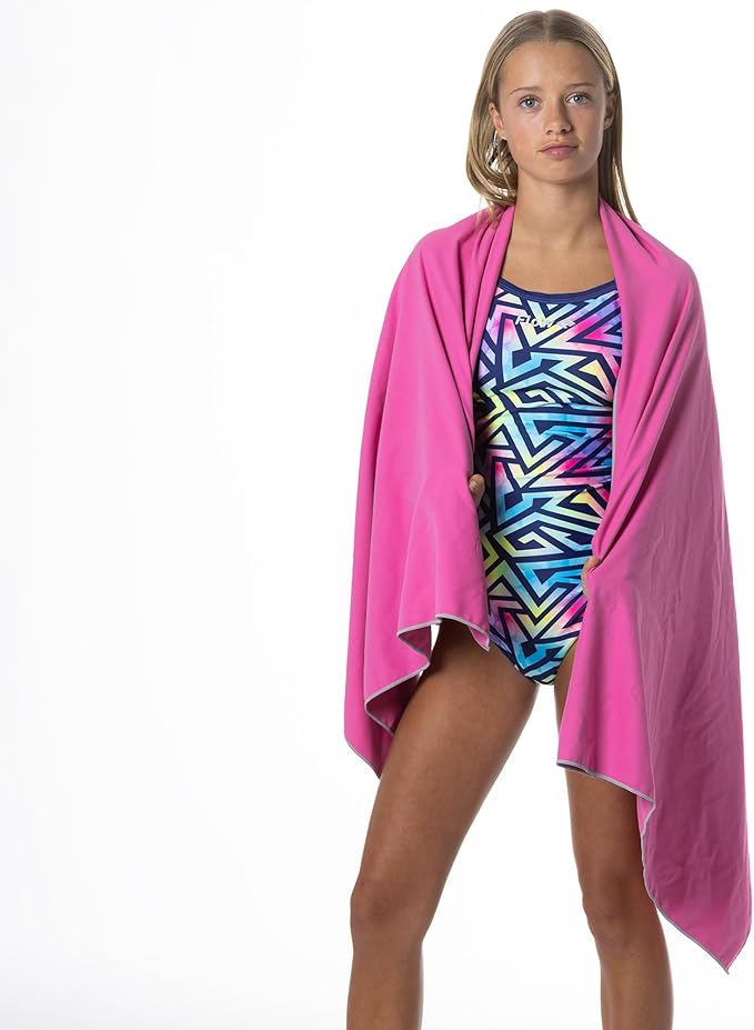 Flow Hydro Sport Towel - Quick Dry Swimming Towels in Microfiber for Swim, Pool, Triathlon, and Other Water Sports in Medium, Extra Large, and Hooded Sizes (Pink, X-Large (72" x 40"))