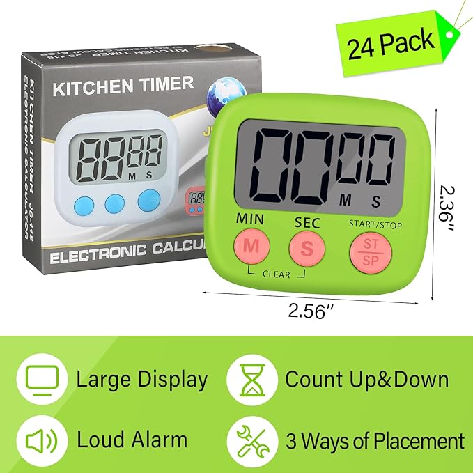 Weewooday 24 Pcs Digital Kitchen Timer Magnetic Timer Bulk On/Off Switch Minute Second Count up Countdown Loud Alarm for Exercise Cook Baking(Blue, Green)