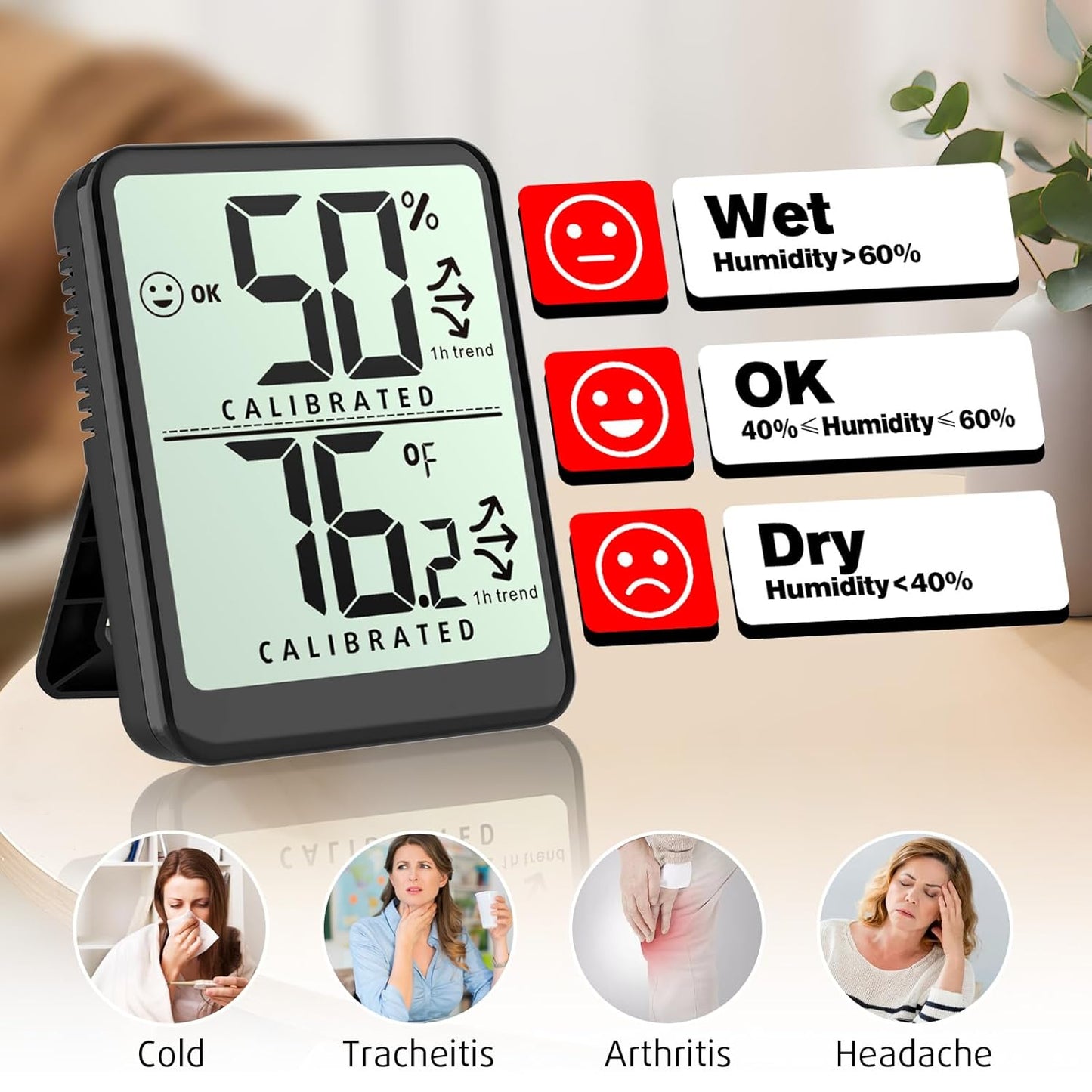 4-Pack Room Thermometer Indoor Hygrometer, Small Digital Temperature and Humidity Monitor Sensor, Temperature Humidity Gauge Meter for Home Baby Room, Plants, Pets - AAA Battery Included