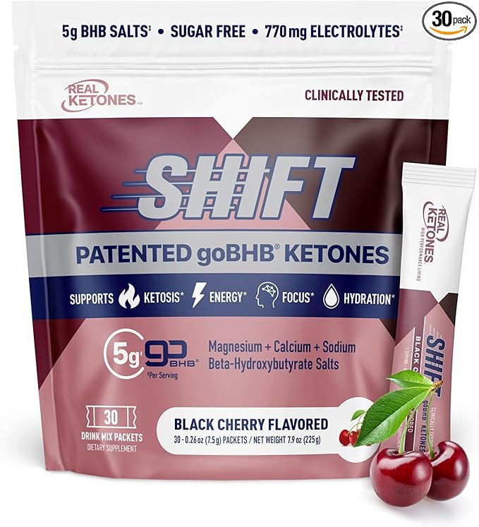 Real Ketones BHB Exogenous Ketones Drink Mix Packets Keto Electrolytes Powder Packets No Sugar with 4 Main Fasting Electrolytes Plus Hydrating Patented Keto BHB - 30 Count Black Cherry