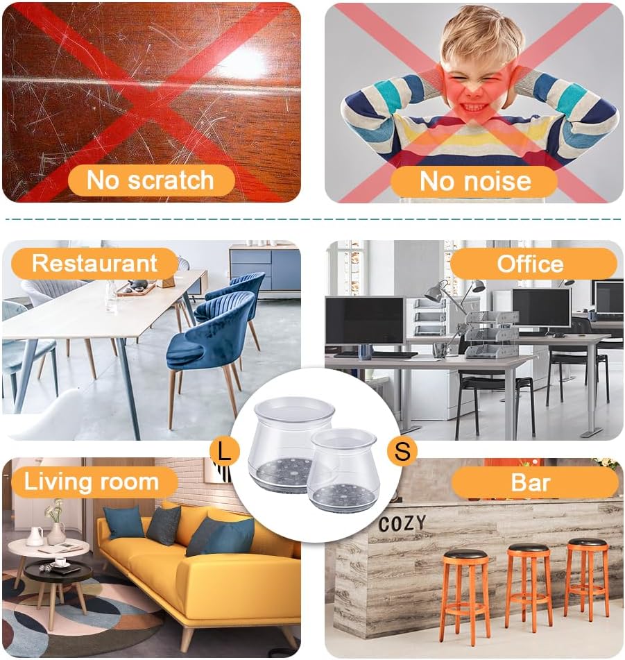 16 Pcs Chair Leg Protectors for Hardwood Floors, Silicone Felt Furniture Leg Cover Pad for Protecting Floors from Scratches and Noise, Smooth Moving, Small(Fit Round Diameter:5/16" to 1-5/16")