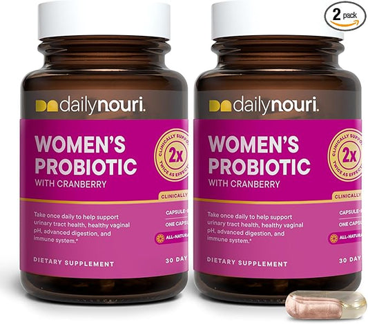 Nouri Daily Women’s Probiotic | Supports Vaginal pH, Urinary Tract, Digestive & Immune Health | 5 Clinically Studied Strains + Cranberry & Vegan Omega Oil | 30-Day Supply