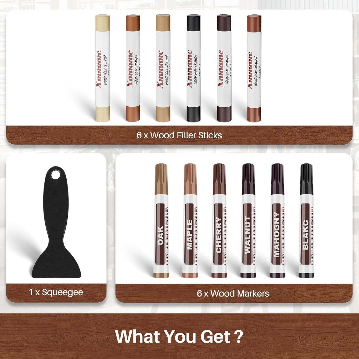 12 Colors Wood Filler Sticks Furniture Markers, Wood Floor Scratch Repair Kit for Repair Any Furniture Scratch, Scuffs, Cracks and Nail Holes on Wood Furniture, Floors, Doors, Cabinets, Tables