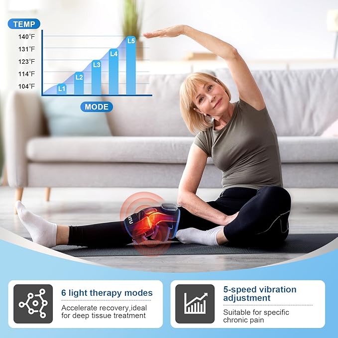 Red Light Therapy for Knee with Heated Vibration,Cordless Near Infrared Red Light Therapy Wrap Device,96 LED Beads (660nm + 850nm),3000 mAh Rechargeable Knee Massager for Pain Relief & Support (Blue)