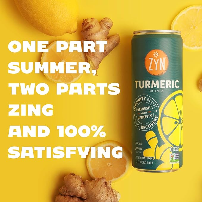 ZYN Turmeric Wellness Drink (6 Pack), Lemon Ginger Flavored Turmeric Curcumin Drink with Black Pepper, No Added Sugar, Low Carb & Low Calorie Drink, Clean Alternative