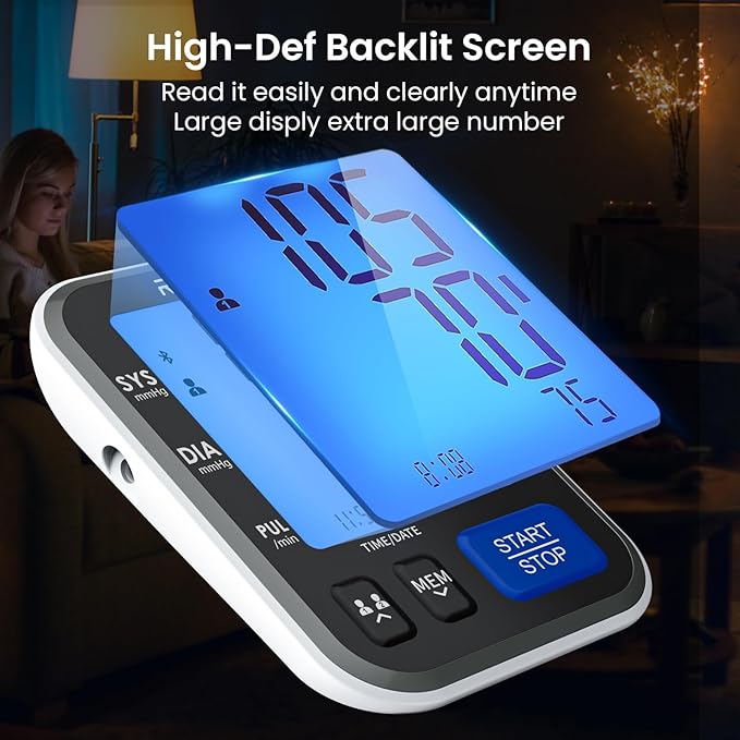 RENPHO Smart Blood Pressure Monitor for Home Use, Bluetooth BP Machine with Wide Range Cuff for Large Size Adult Arms, Muti-Users, Data Storage, Family Supplies