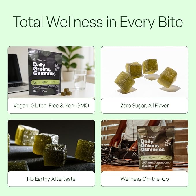 Daily Greens Gummies – Vegan, Sugar-Free Superfood Blend with Prebiotics, Probiotics & Enzymes | Gut & Immune Support, Natural Energy | Mixed Berry Flavor | 120 Gummies | Non-GMO, Gluten-Free