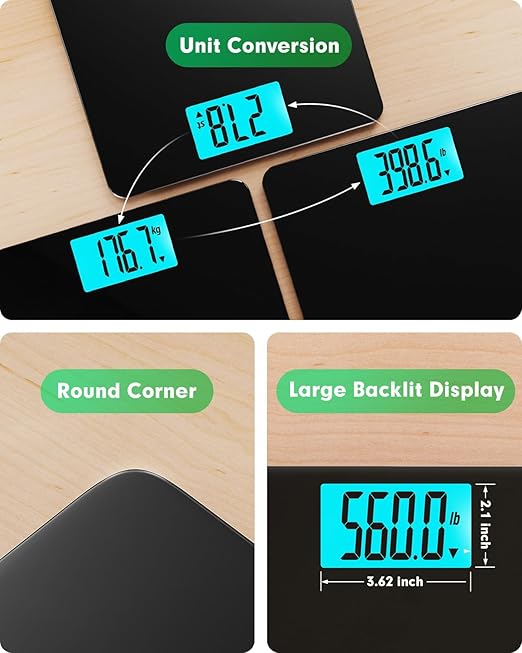 Scale for Body Weight 560lbs Digital High Capacity Bathroom Weighing Bath Scale for Heavy People Weigh Scale with Wide Platform Large LCD Display Batteries Included Black