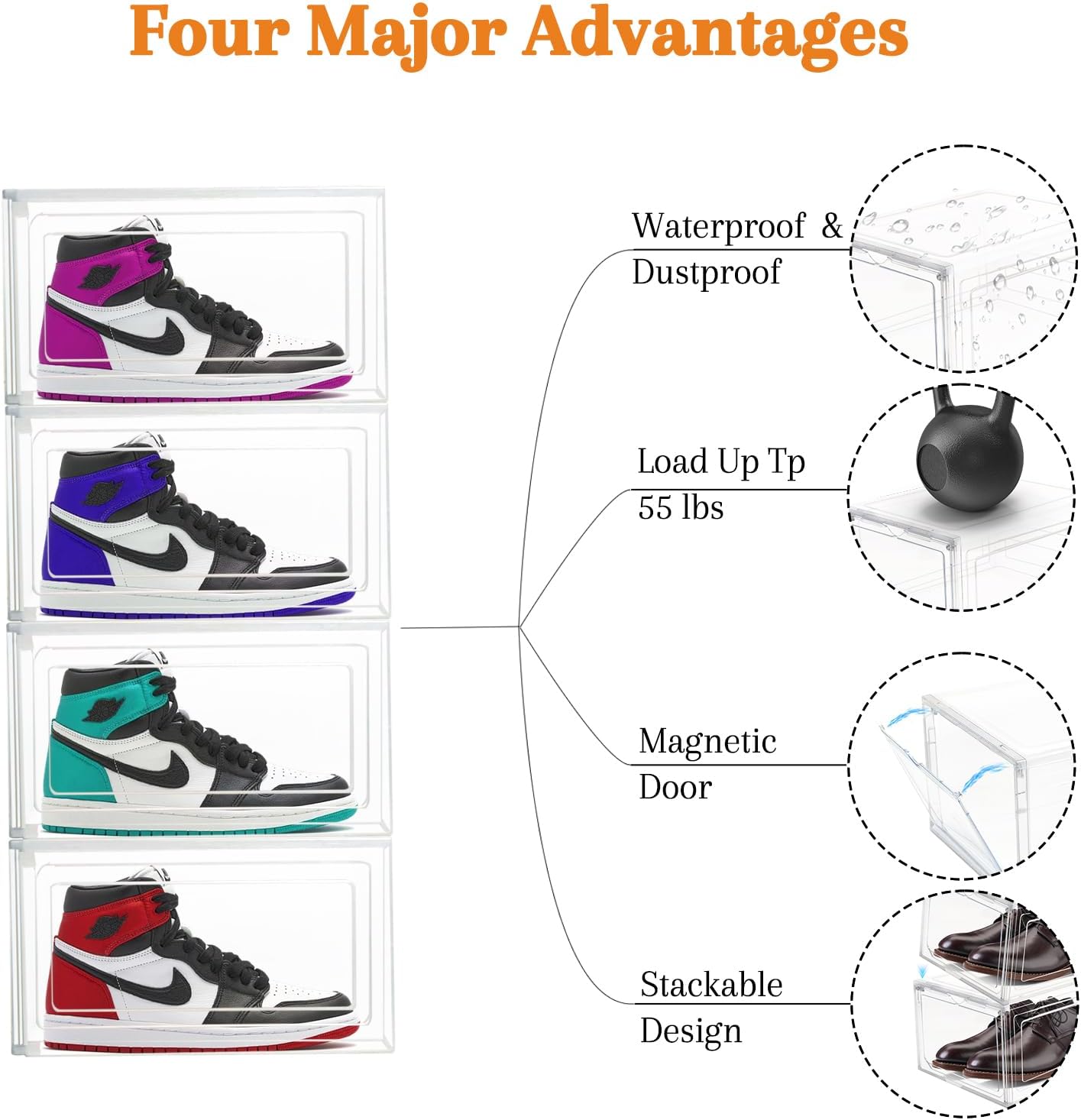 10 Pack Shoe Storage Box Clear Hard Plastic Shoe Organizer Stackable Hats Sneaker Display Case with Lids for Size 13, Clear