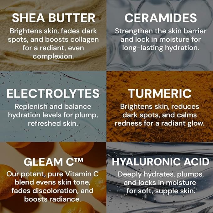 Gleamin Advanced Brightening Face Moisturizer - Face Cream for Women & Men with Vitamin C, Ceramides, Turmeric & Hyaluronic Acid - Faded Cream for Dark Spots, Uneven Skin Tone & Hydration - 1.7 fl oz