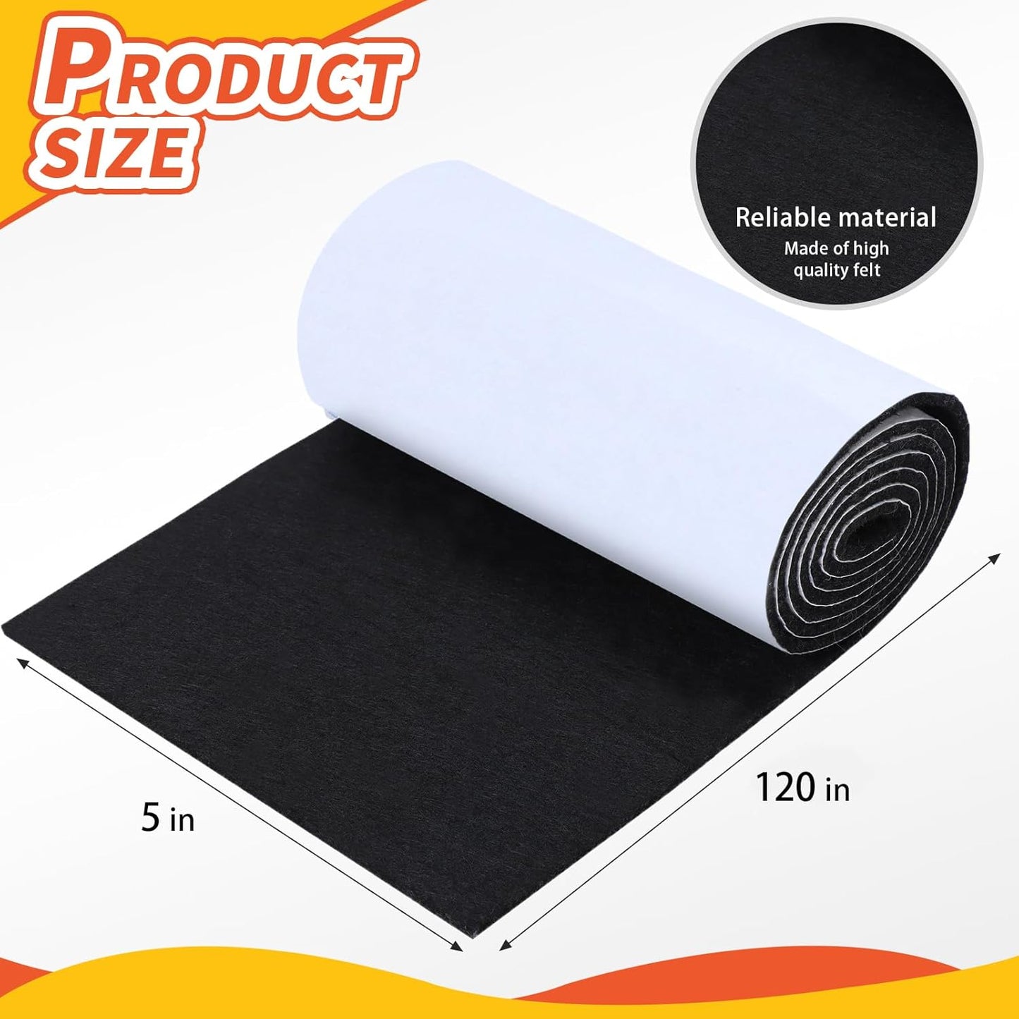 Non Slip Furniture Pads, 5" x 120" Felt Strips with Adhesive Backing, Cuttable Felt Chair Pads, Anti Scratch Floor Protectors for Furniture Feet Chair Legs