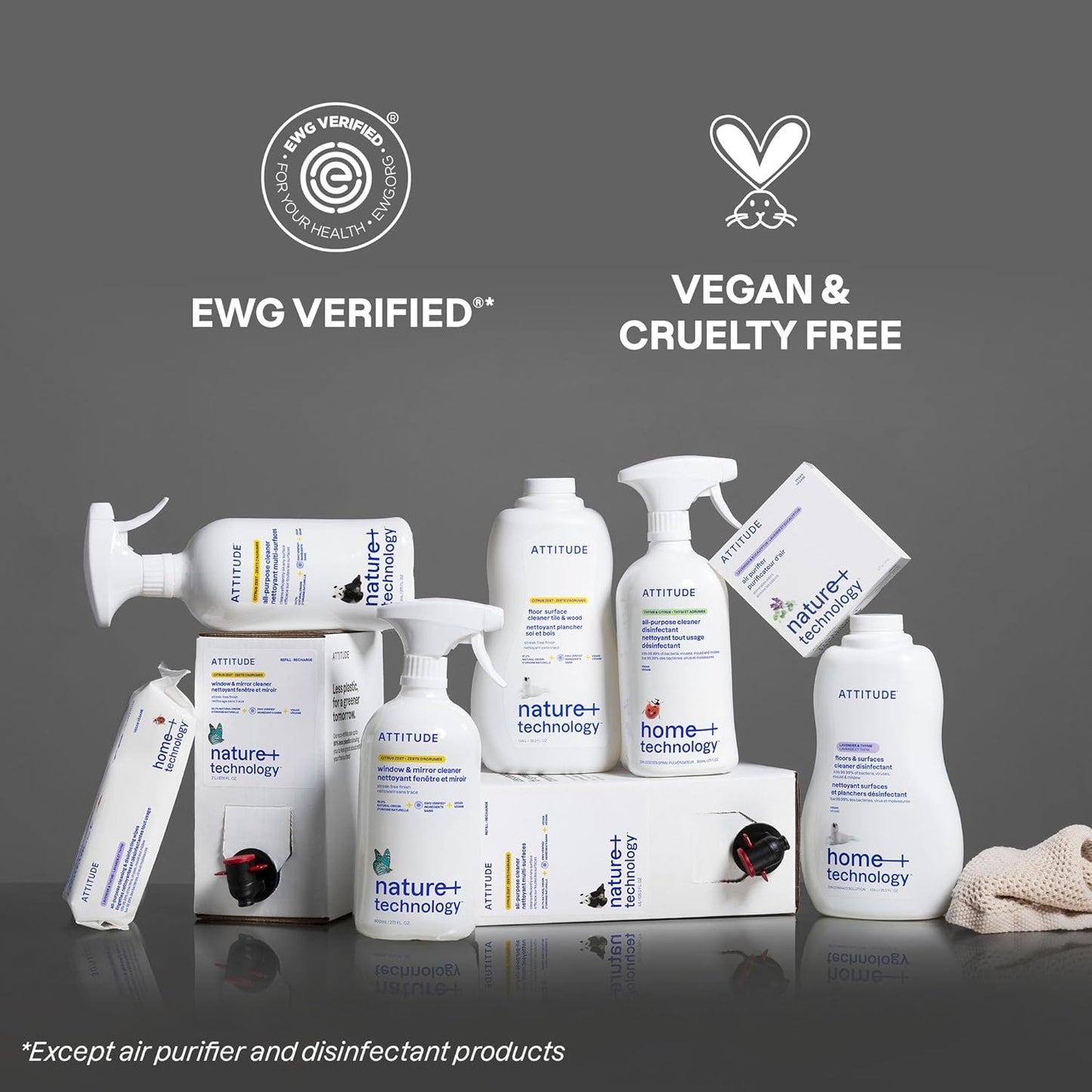 ATTITUDE Floor Cleaner Refill, EWG Verified, Streak-Free, Vegan & Plant-Based for Tile, Wood & Laminate Floors, Citrus Zest Scent, 67.6 Fl Oz