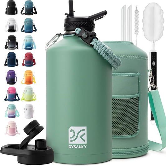 1 Gallon Water Bottle Insulated | Thickened Stainless Steel Vacuum Metal Water Jug | Portable Sports Large for Gym and Hiking with Straw, Carrier Bag, Handle Strap | BPA-Free 128 oz