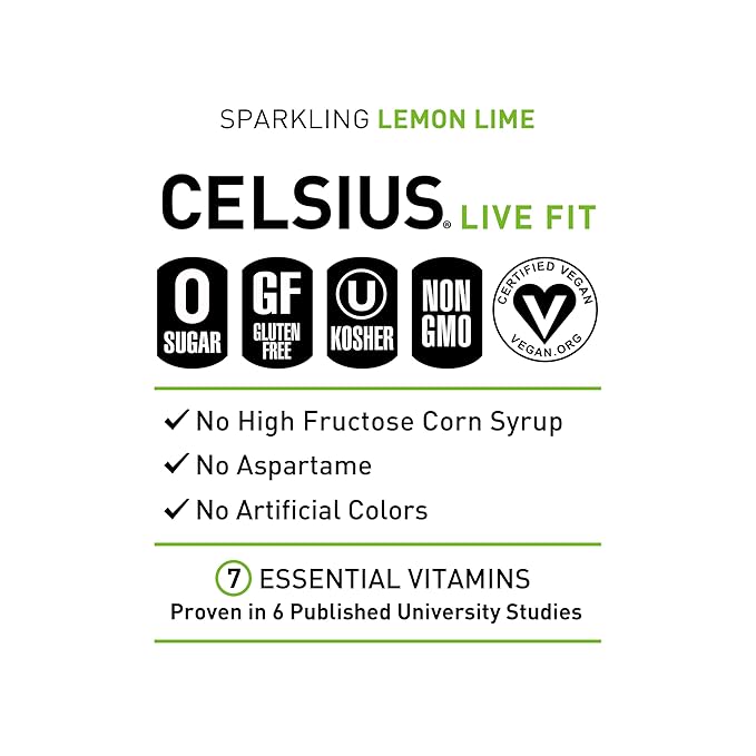CELSIUS Sparkling Lemon Lime, Sugar Free Energy Drink, 12 Fl Oz (Pack of 12)