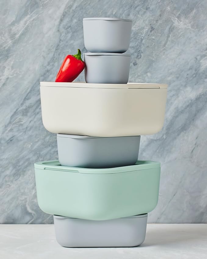 Caraway Glass Food Storage - 10 Cup Glass Container with Ceramic Coated Non-Stick Lids - Easy to Store, Non-Toxic, Dishwasher, Oven, & Microwave Safe