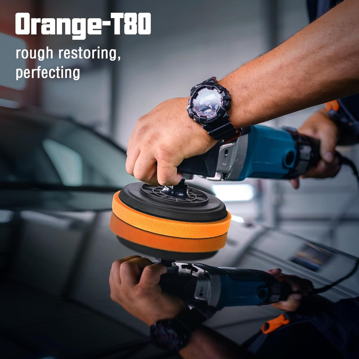 6 Inch Buffing Pads - 3Pcs Orange Buffing Pads - 6.5 Inch Face for 6 Inch 150mm Backing Plate - High-Density Buffing Sponge Pads for Car Buffer Polisher Compounding, Polishing & Waxing