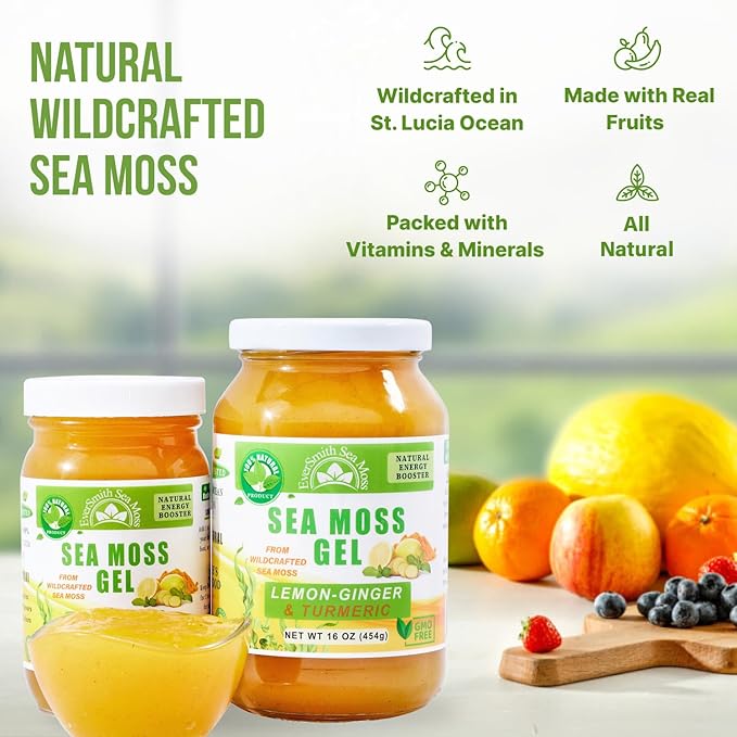 Wildcrafted Irish Sea Moss Gel | Made in USA | Rich in Vitamins & Minerals | Sea Moss Gel Raw | Nutritional Supplement | Lemon Ginger (16 oz)