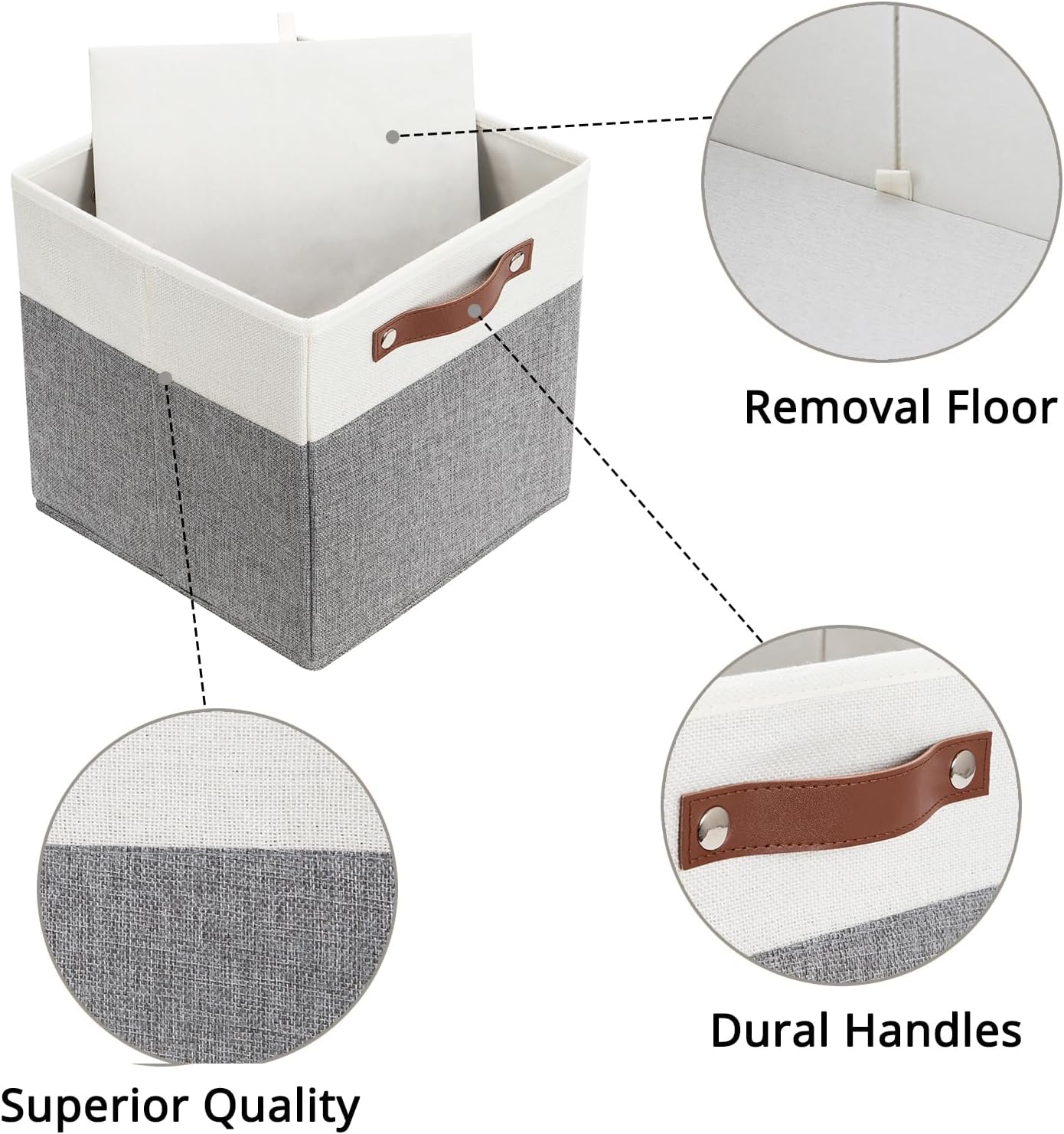 HNZIGE Set of 4, Foldable Storage Cube Bin Baskets, Fabric 11x11 Cube Storage Bins for Storage with Handles, Shelf Bins for Cube Home Toy Nursery Closet(White Gray)