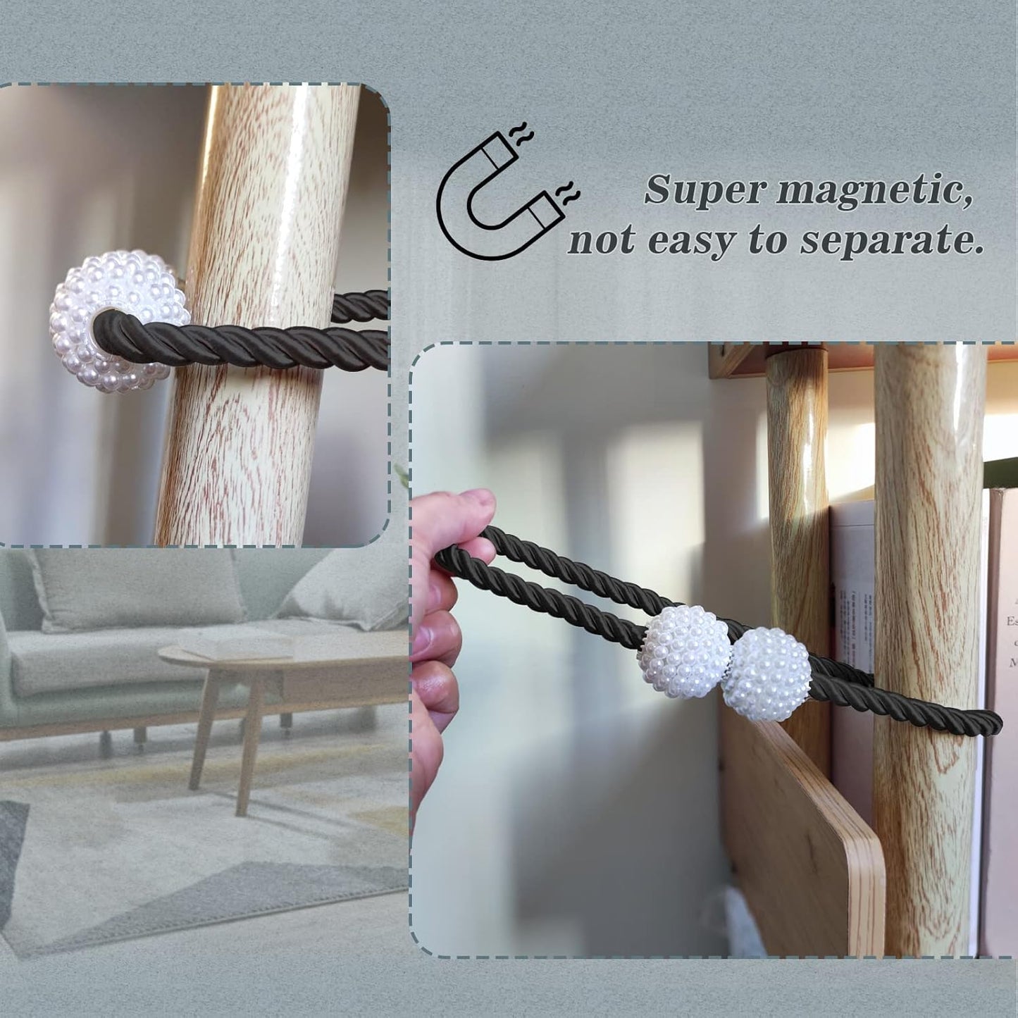 Hion Magnetic Curtain Tiebacks Black 6 Pack, Curtain Tiebacks Buckles Holdbacks Holders Hooks Clip for Home Bedroom Office Decorative Thick or Thin Curtain