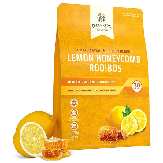 Cederberg Tea Company Lemon Honeycomb Rooibos Tea Bags - Made with Organic Red Rooibos Tea, South African Herbal Tea, Naturally Caffeine Free Tea, Small Batch - Select Blend Non-GMO, Premium Leaf, Antioxidant-Rich, 30 Count