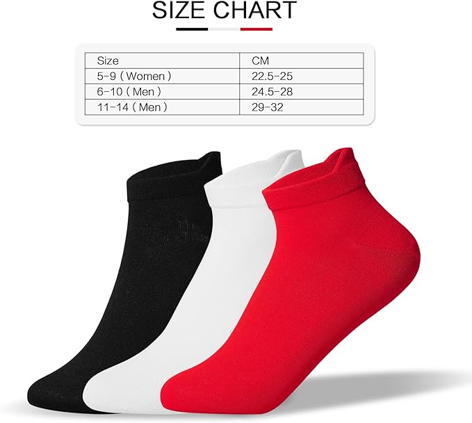 Men's Red Socks Ankle Socks Comfortable White/Black Casual With Heel Tab,Chinese New Year Socks, Size 6-10 (6 pairs)