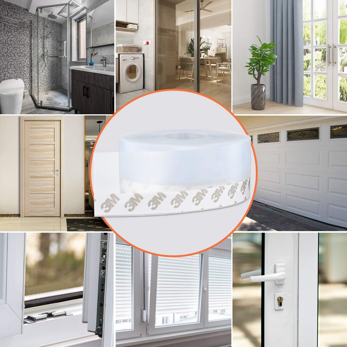 26 Feet Silicone Seal Strip, Door Weather Stripping Window Sealing Tape for Draft Stopper Adhesive Doors Windows and Shower Glass Gaps (Transparent, 25MM)