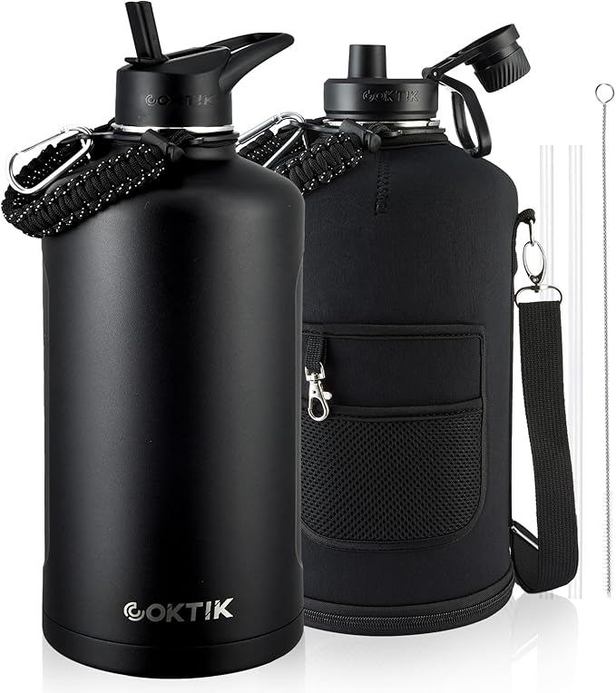 COKTIK 128oz Gallon Water Bottle - Triple Insulated Stainless Steel Flask, 48hr Cold Retention, Leakproof & BPA-Free, Large Water Jug for Gym, Hiking, Camping, Outdoor Sports(Midnight)
