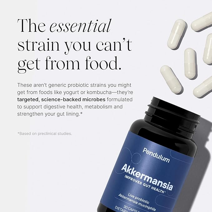 Pendulum Akkermansia Probiotic with Prebiotic Fiber - Increases GLP-1 Production, Delayed Release, Third-Party Tested, 100M AFU Live Strain for Gut Health for Men & Women (30 Capsules, 1-Pack)