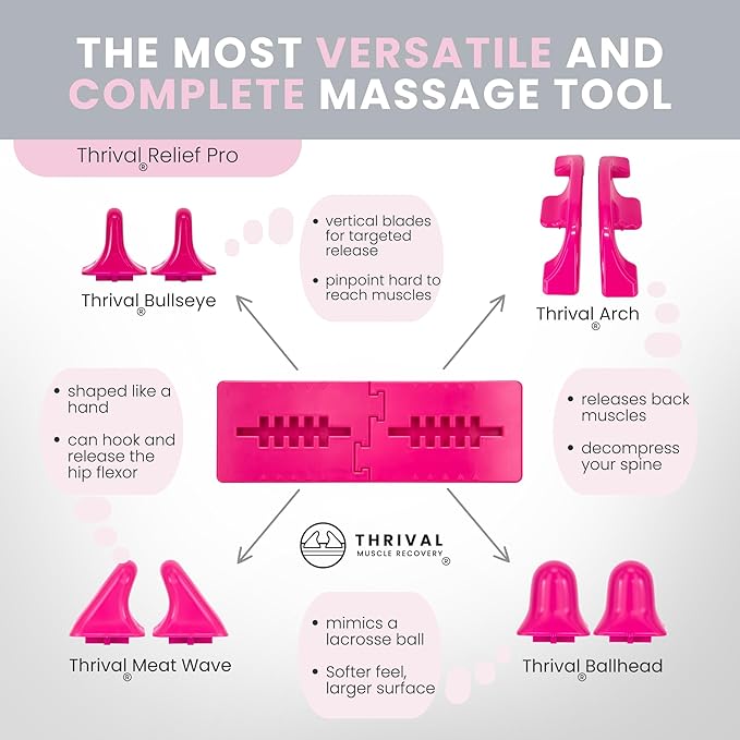 Thrival Relief Pro- Fully Adjustable Psoas, Back and Hip Flexor Muscle Release Tool for Deep Tissue, Trigger Point Massage (Pink) – Made in USA