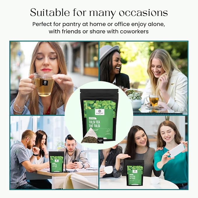 Tulsi Holy Basil Tea Bags 50 Count For Cognitive Balance & Overall Health Ayurvedic Tulsi With Antioxidants Caffeine Free Holy Basil Leaves Pyramid Herbal Tea Bags Support Digestion & Boost Immunity