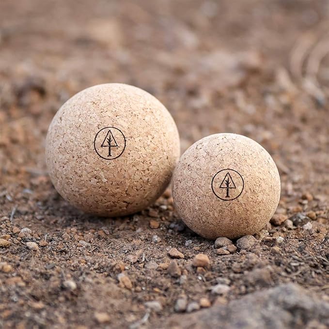 Travel Cork Massage Ball | Lightweight, Sustainable Alternative to Lacrosse Ball for Muscle Pain Relief (2 Piece Assortment, Sanded Cork)