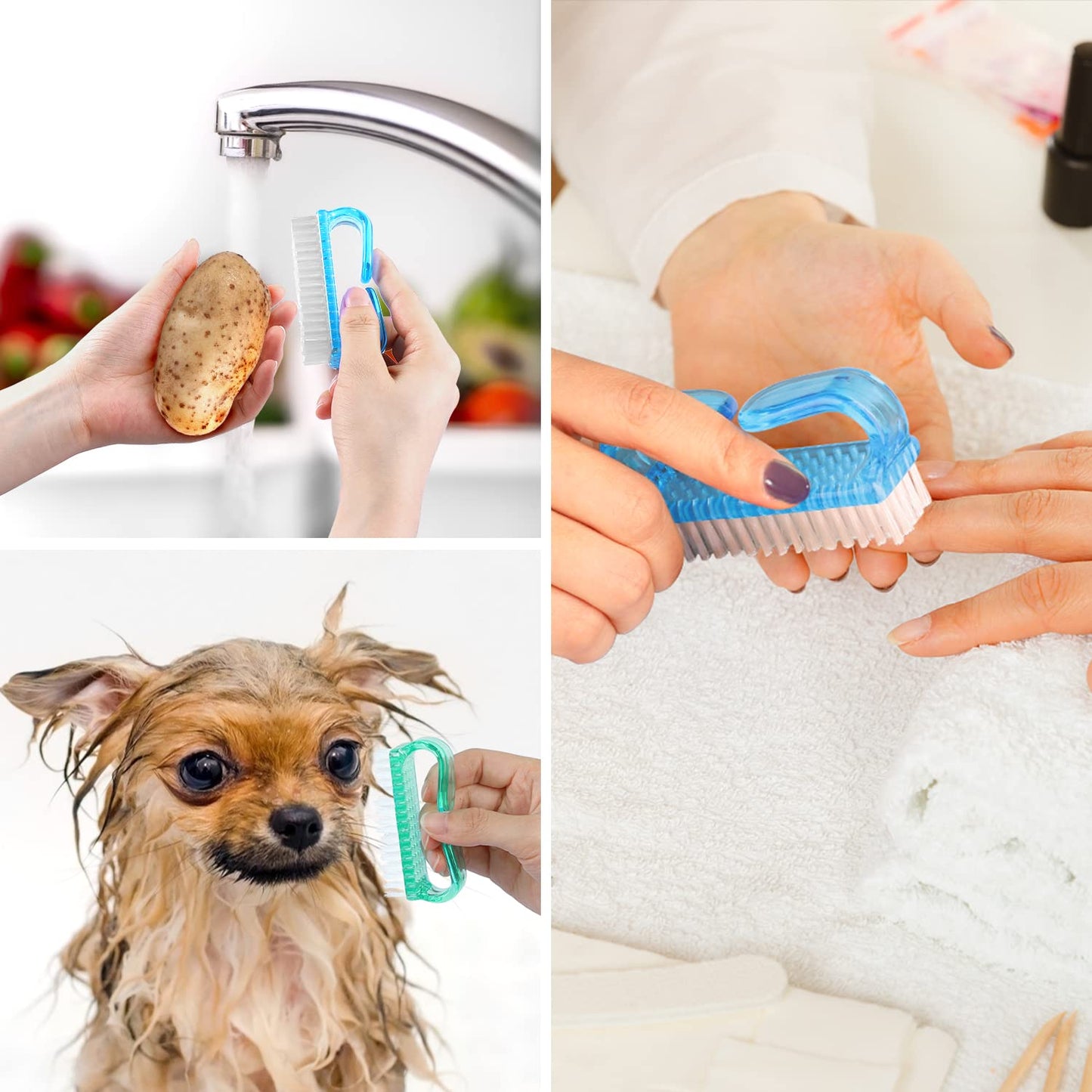 Handle Grip Nail Brush, Hand Fingernail Brush Cleaner Scrubbing Kit Pedicure for Toes and Nails Men Women (4 Pack)