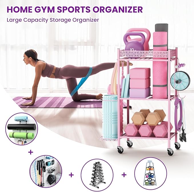 Yoga Mat Storage Rack, Home Gym Storage Rack, VOPEAK Workout Storage for Yoga Mat, Foam Roller, Equipment Gym Storage for Home Exercise and Fitness Gear (Metal)