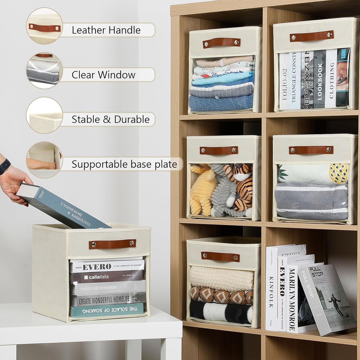 HNZIGE 11 x 11 Storage Cubes Bins for Storage Organizer,Shelf Fabric Storage Bin for Cube Organizer, Canvas Cloth Bin,Cubby Decorative Cube Organizer Bin for Cube Storage Blanket Home(Cream 6 PCS)