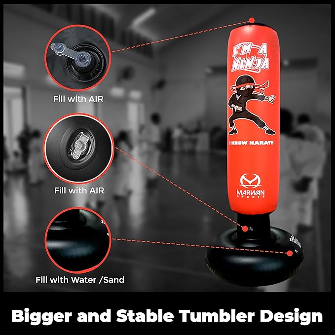 Durable Inflatable Kids Punching Bag for Karate and Boxing β Bounce-Back Martial Arts Bag for Boys and Girls, Great Birthday Gift to Relieve Energy and Build Skills for Boys Ages 4-12