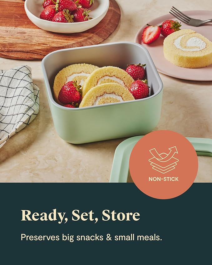 Caraway Glass Food Storage - 10 Cup Glass Container with Ceramic Coated Non-Stick Lids - Easy to Store, Non-Toxic, Dishwasher, Oven, & Microwave Safe