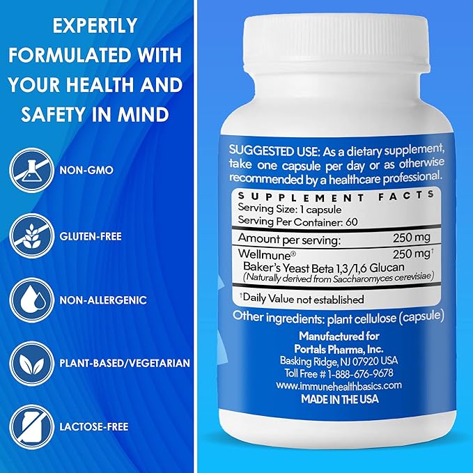 Ultra Strength Immunity - Clinically Proven Immune Support - Wellmune Highly Purified Beta Glucan - Gluten-Free, Non-allergenic, Non-GMO and Vegan Capsules - 60 Capsules, 250 mg