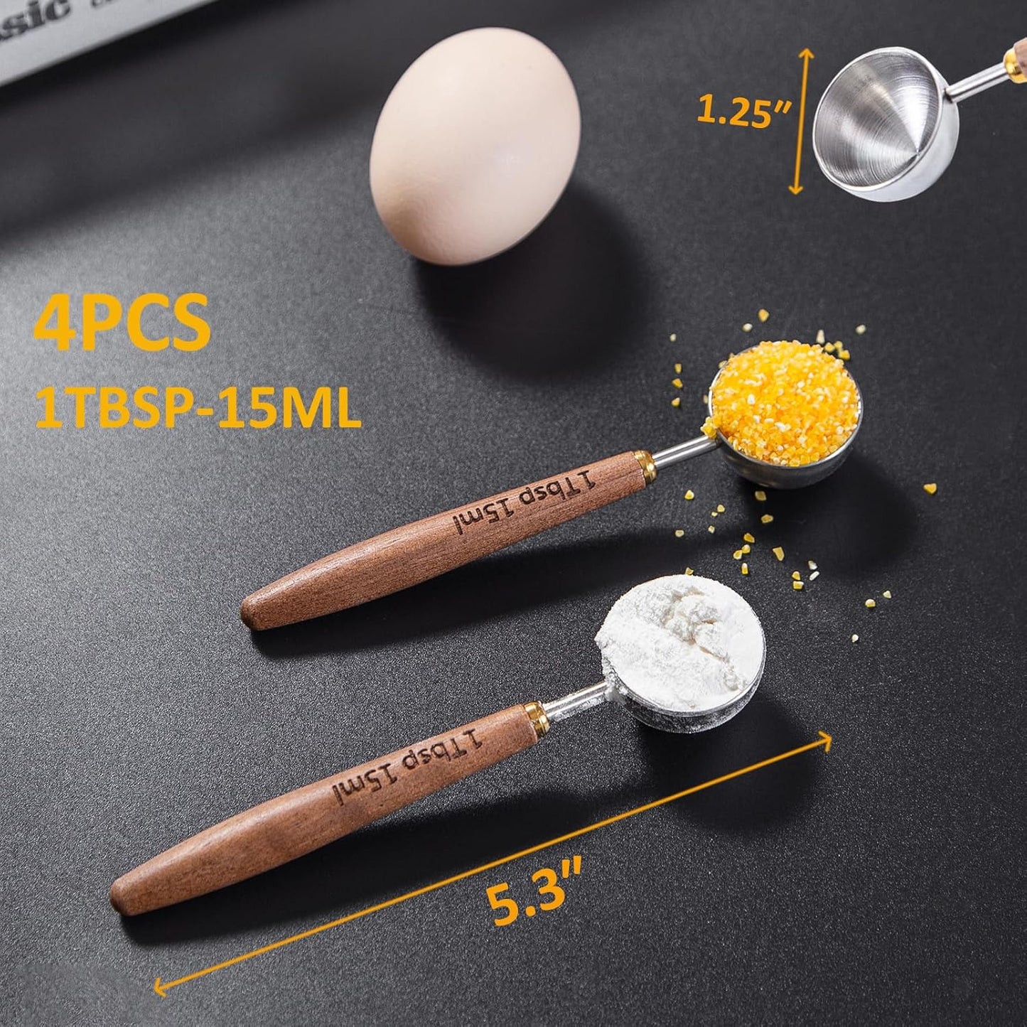 4PCS Wood Scoops for Jars Wooden Scoops for Canisters 1Tbsp Measuring Spoons for Coffee Bean Powder Coffee Scoop Measuring Scoop for Salt Sugar Multipurpose-Black Walnut+304 Stainless Steel