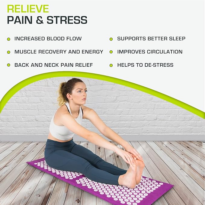 ProsourceFit Acupressure Mat and Pillow Set for Back/Neck Pain Relief and Muscle Relaxation, Large - Gray/Gray