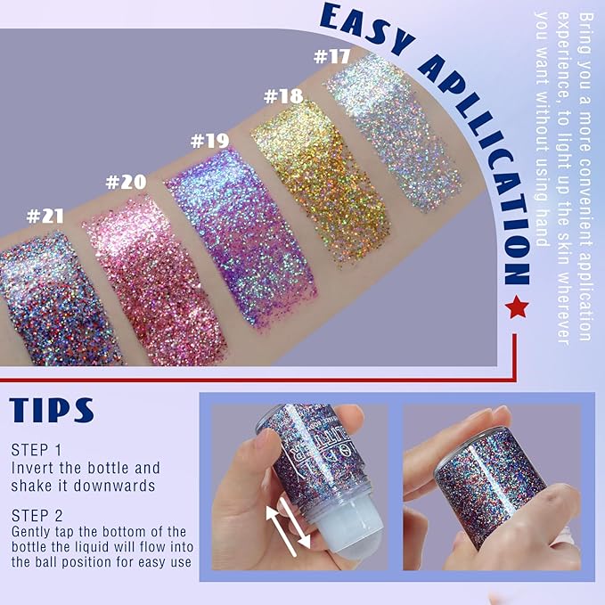 Red White and Blue Roll-on Body Glitter Gel, 4th of July Accessories Holographic Face Glitter Gel, Fourth of July Sequins Makeup for President's Day Patriotic Veterans Day