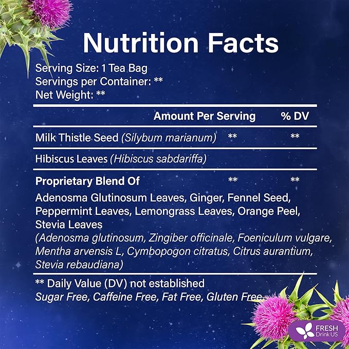 FreshDrinkUS, Premium Liver Herbal Detox Tea – Strong Blend Of Milk Thistle, Hibiscus, Peppermint & Ginger | Fennel, Lemongrass & Orange Peel with Stevia | Vibrant Caffeine-Free Botanical Blend