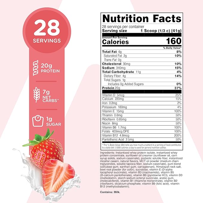 TransformHQ Meal Replacement Shake Powder 7 Servings (Strawberry & Cream) - Gluten Free, Non-GMO