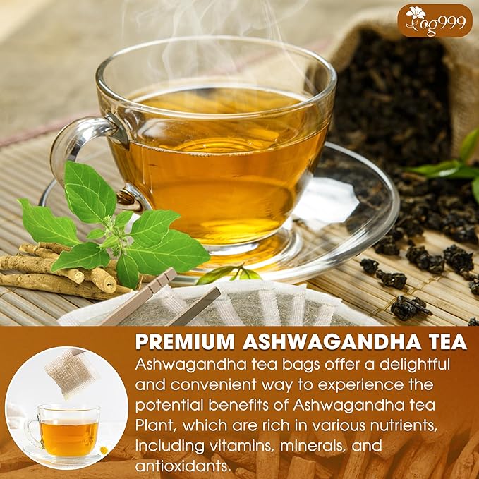 TOG999, Premium 60 Ashwagandha Root Tea Bags, 100% Natural & Pure, Ashwagandha Root Herbal Tea. No Sugar, No Caffeine, No Gluten, Vegan.