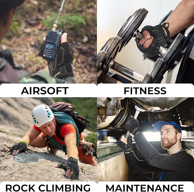 HANDLANDY Fingerless Framer Work Gloves for Men, Utility Grip Paded Gloves for Tactical Shooting Airsoft Hunting Driving (Black- 3 Fingerless, Large (Pack of 1))
