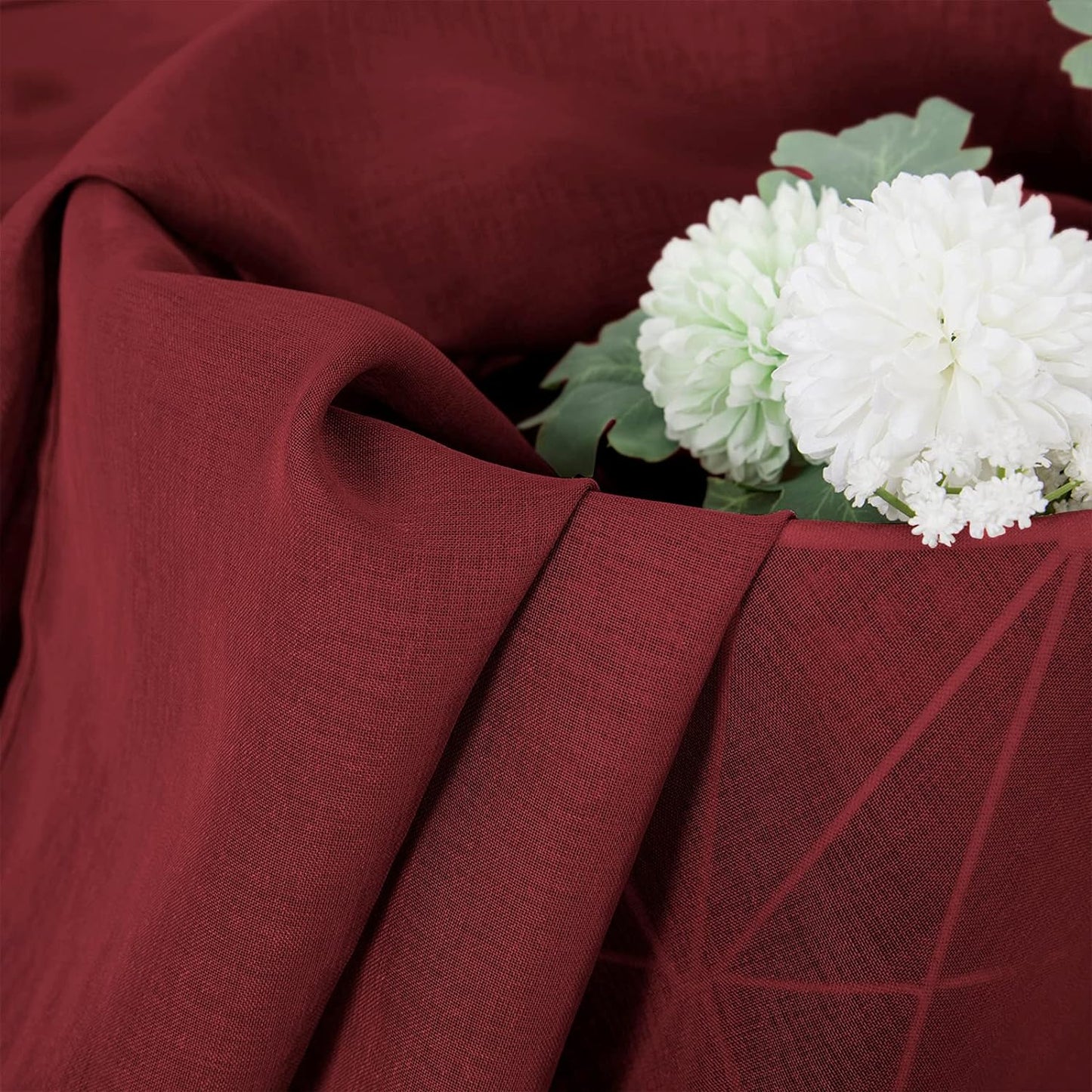 Tollpiz Sheer Curtain Linen Textured Living Room Curtains Sheer Light Filtering Rod Pocket Voile Curtain for Bedroom, 54 x 72 inches Long, Burgundy Red, Set of 2 Panels