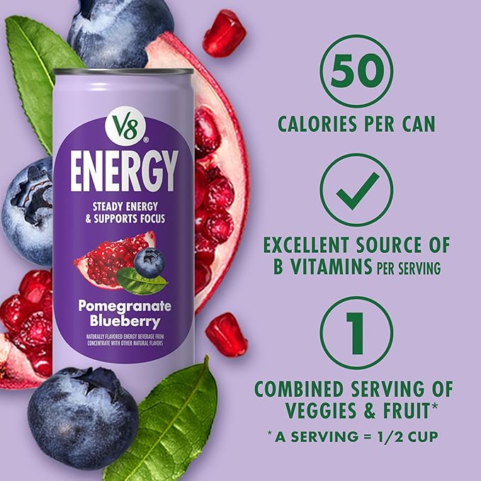 V8 Energy Pomegranate Blueberry Energy Drink, 8 fl oz Can (12 Pack)