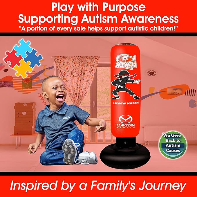 Durable Inflatable Kids Punching Bag for Karate and Boxing β Bounce-Back Martial Arts Bag for Boys and Girls, Great Birthday Gift to Relieve Energy and Build Skills for Boys Ages 4-12