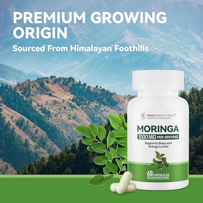 Moringa Capsules 1000mg, Moringa Leaf Extract 10:1, Energy, Sleep, Immune & Gut Health, Veg Capsules 60 Count, All-Natural, Non-GMO, Made in The USA